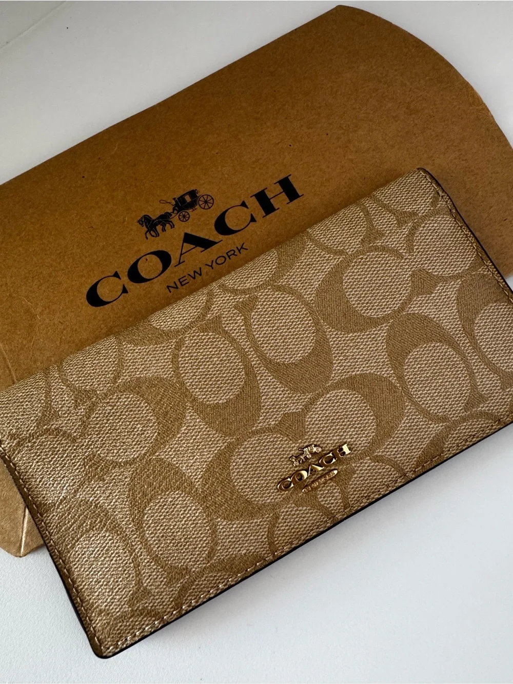 Coach Signature Continental Wallet in Khaki/Tan